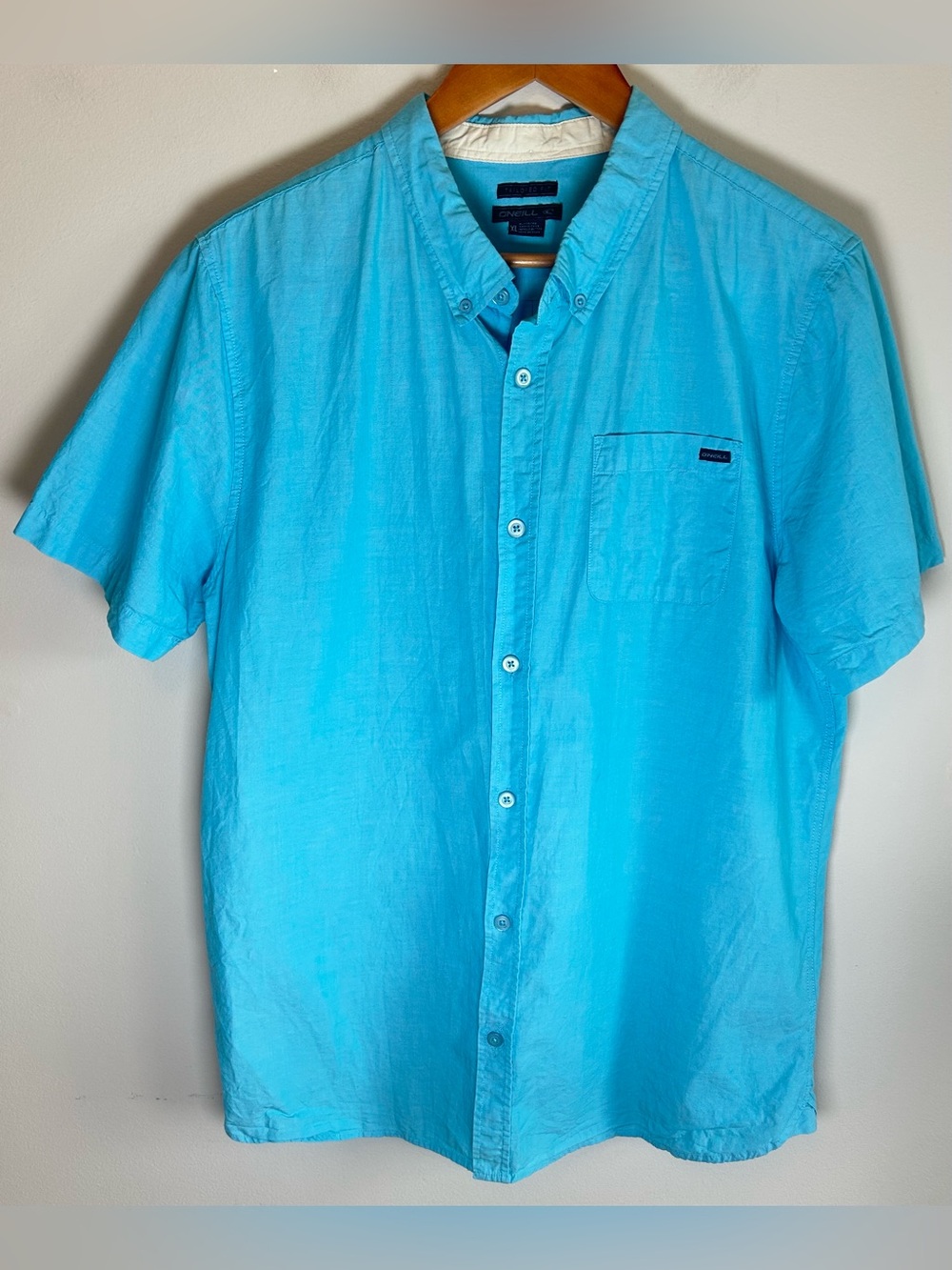 O’Neill Men’s Button Up Shirt XL Tailored Fit Turquoise Blue 100% Cotton